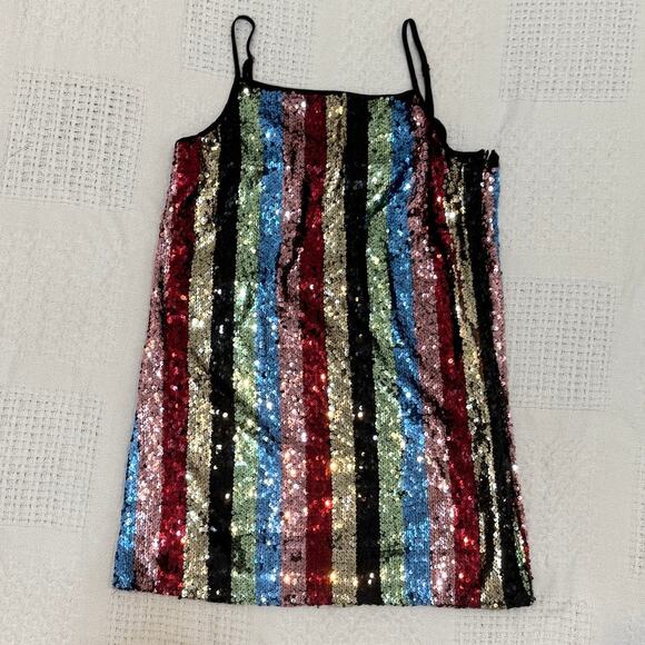 medium sequin multicolor striped mini dress metallic D4 2921 - Picture 10 of 11